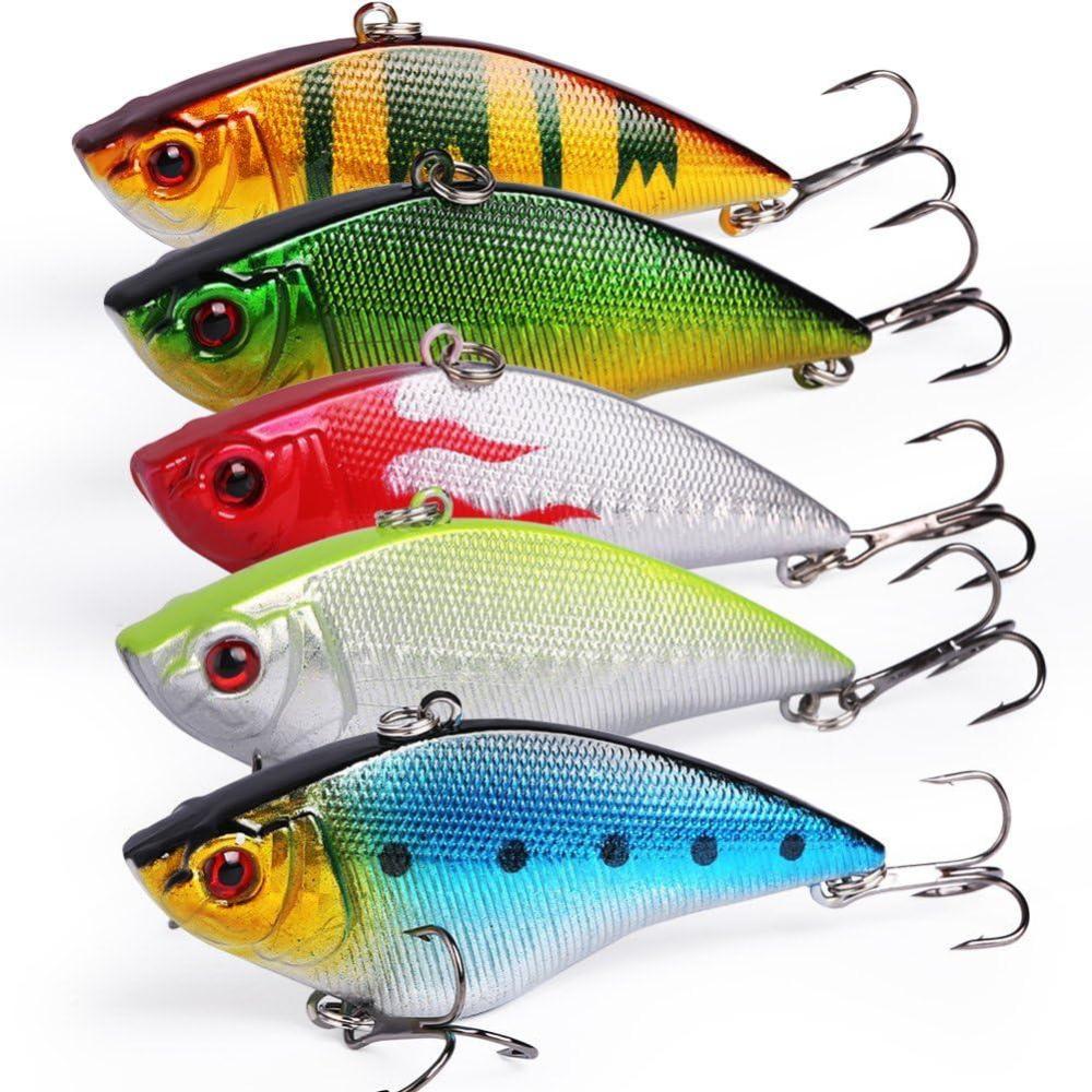 image:imageSougayilang Fishing Lures Large Hard Bait Minnow VIB Lure with Treble Hook LifeLike Swimbait Fishing Bait Popper Crankbait Vibe Sinking Lure for Bass Trout Walleye RedfishType 15PCS with Box