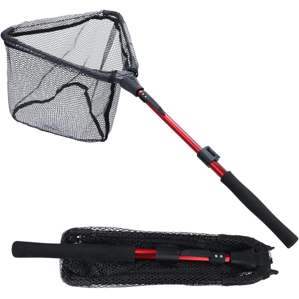 image:imageSougayilang Fishing Net Fish Landing Net Foldable Collapsible Telescopic Pole with EVA Handle Durable Nylon Material Mesh Safe Fish Catching or ReleasingRedtelescopic Handle374