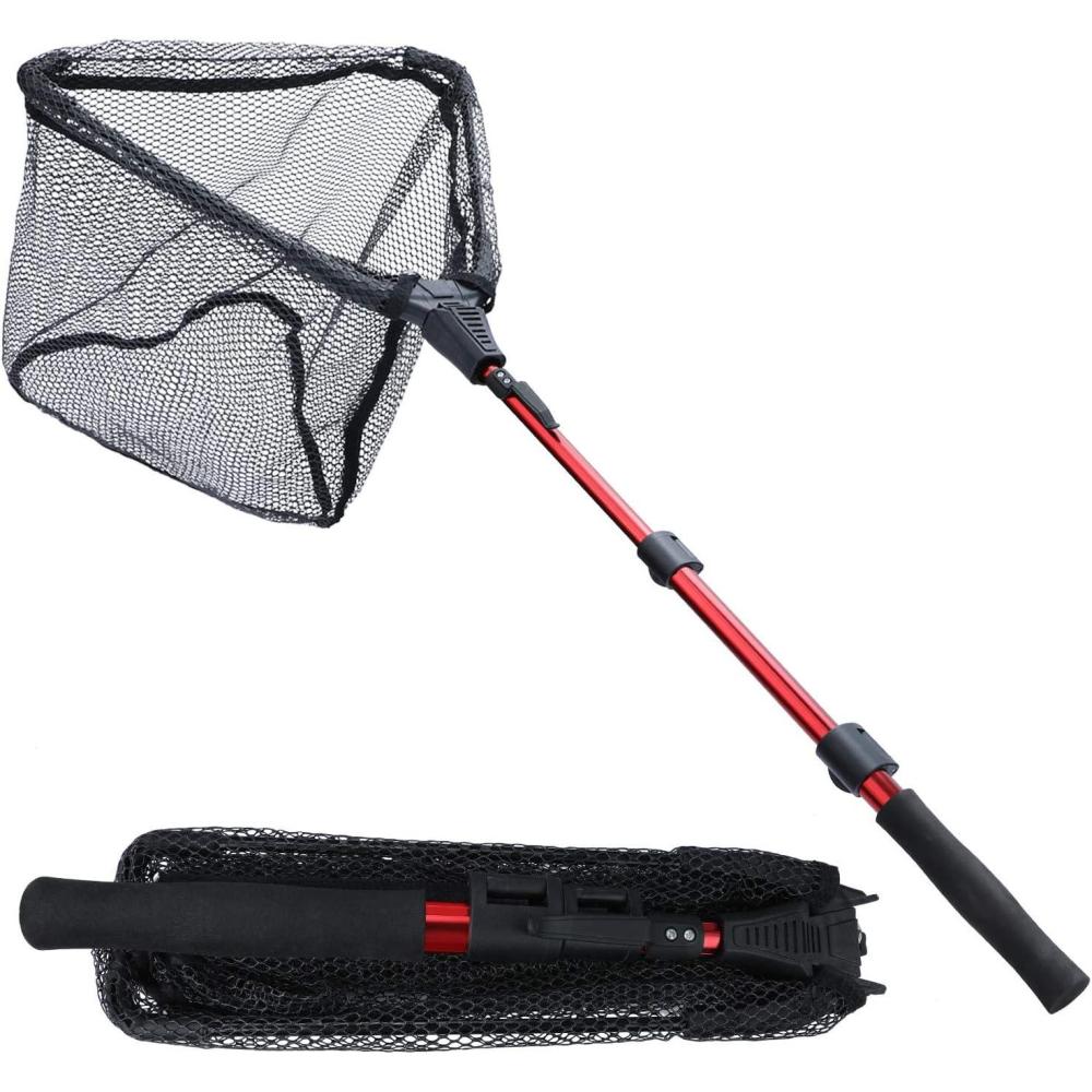 image:imageSougayilang Fishing Net Fish Landing Net Foldable Collapsible Telescopic Pole with EVA Handle Durable Nylon Material Mesh Safe Fish Catching or ReleasingRedextended Length453 Hoop Size165