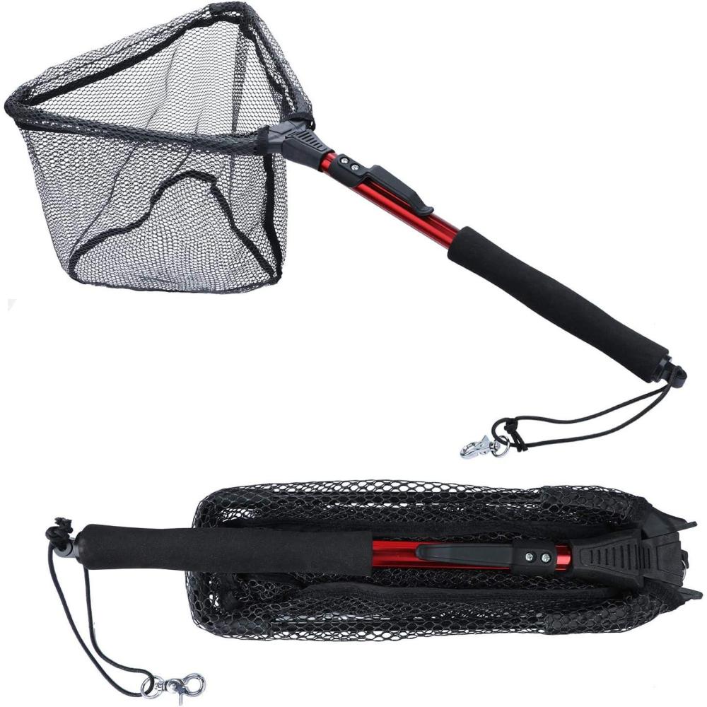 image:imageSougayilang Fishing Net Fish Landing Net Foldable Collapsible Telescopic Pole with EVA Handle Durable Nylon Material Mesh Safe Fish Catching or ReleasingRedfixed Handle295