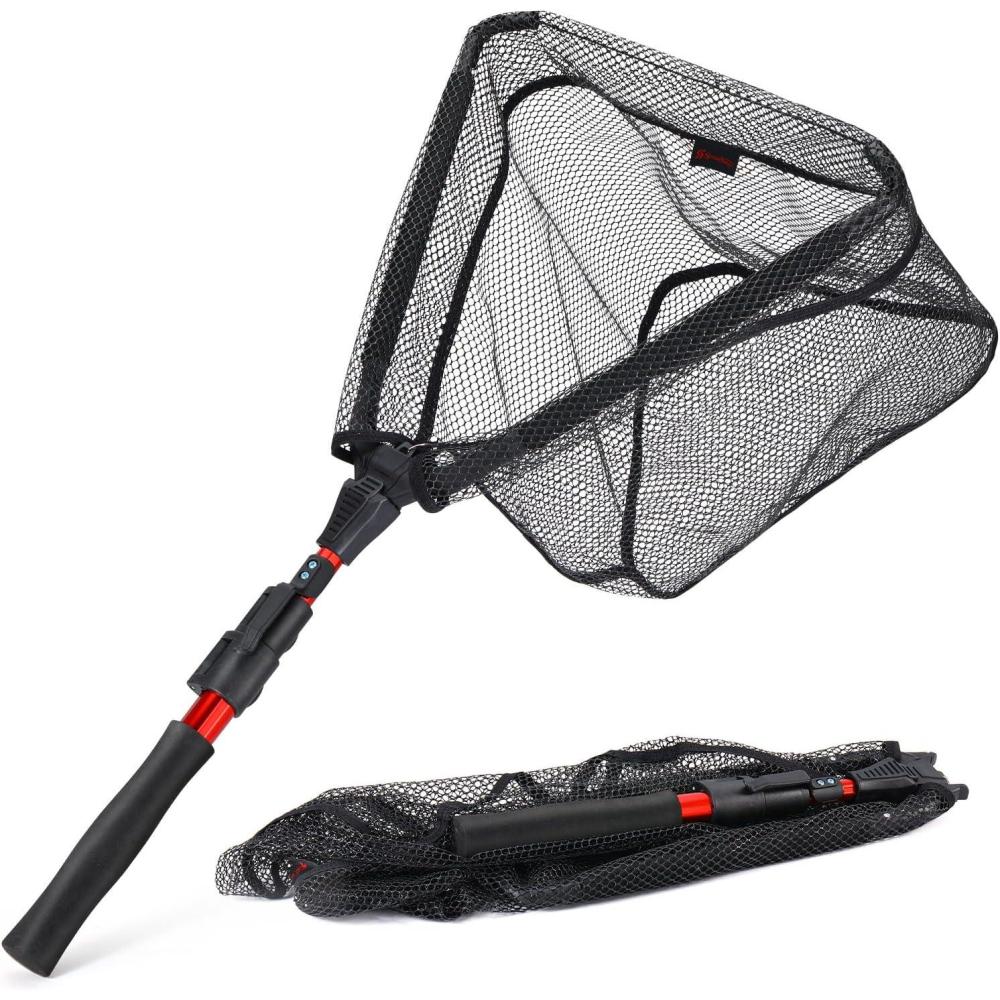 image:imageSougayilang Fishing Net Fish Landing Net Foldable Collapsible Telescopic Pole with EVA Handle Durable Nylon Material Mesh Safe Fish Catching or ReleasingFloating Nethoop Size 145innot Extendable Length 28in