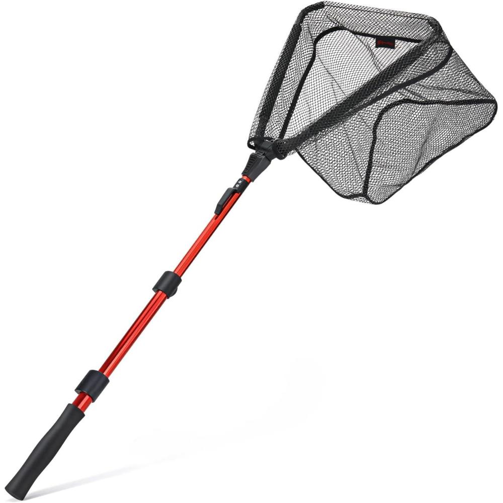image:imageSougayilang Fishing Net Fish Landing Net Foldable Collapsible Telescopic Pole with EVA Handle Durable Nylon Material Mesh Safe Fish Catching or ReleasingFloating Nethoop Size 145in Length 445in