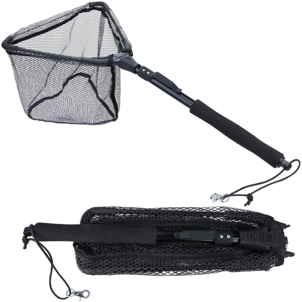 image:imageSougayilang Fishing Net Fish Landing Net Foldable Collapsible Telescopic Pole with EVA Handle Durable Nylon Material Mesh Safe Fish Catching or ReleasingBlackextended Length283 Hoop Size145