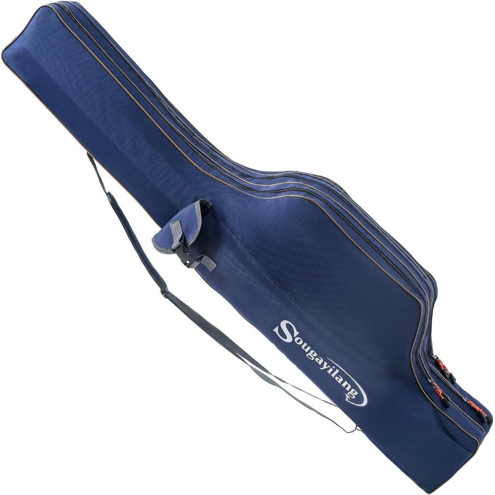 image:imageSougayilang Fishing Rod Case 3 Layers Organizer Pole Storage Bag Fishing Rod and Reel Carrier Organizer for Travel135cm53inBlueBlueLength 135cm53in