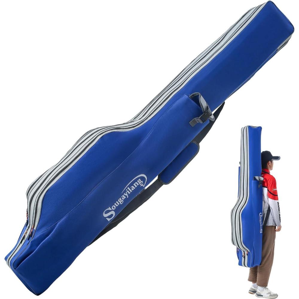 image:imageSougayilang Fishing Rod Case 3 Layers Organizer Pole Storage Bag Fishing Rod and Reel Carrier Organizer for Travel135cm53inBlueLength 170cm69in