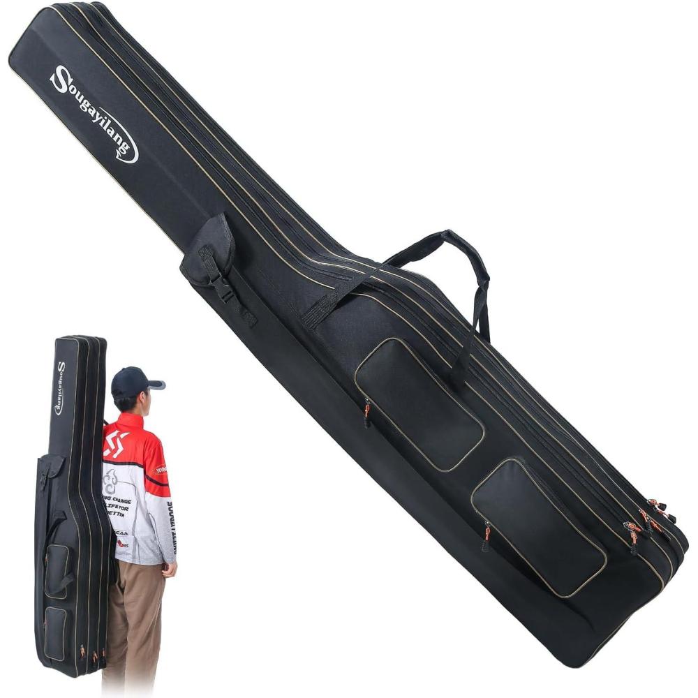 image:imageSougayilang Fishing Rod Case Organizer Pole Storage Bag Fishing Rod and Reel Carrier Organizer for TravelBlackLength 165cm65in