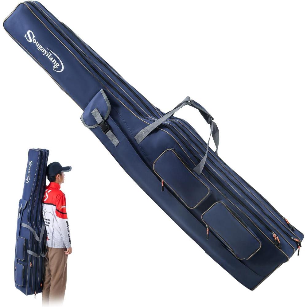 image:imageSougayilang Fishing Rod Case Organizer Pole Storage Bag Fishing Rod and Reel Carrier Organizer for TravelBlueLength 165cm65in