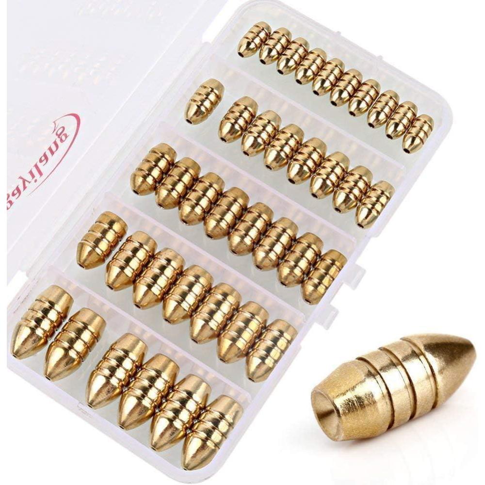 image:imageSougayilang Fishing Sinkers Set with Brass Sinker Weights Jig Hooks Fishing Swivel Ring Connector Plastic Box for Freshwater Saltwater Bass FishingAtype 2