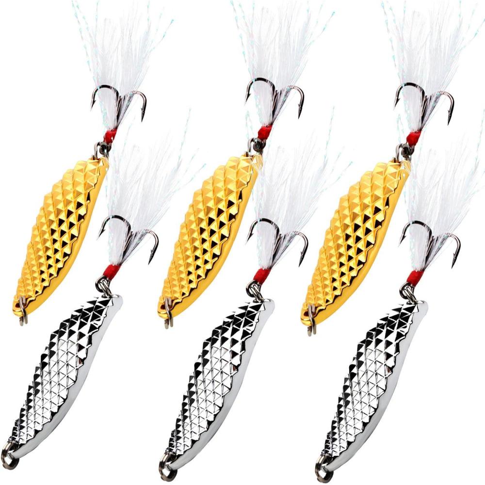 image:imageSougayilang Fishing Spoons Hard Fishing Lures Treble Hooks Salmon Bass Metal Fishing Lure Baits 12 OZMIX 6pcs