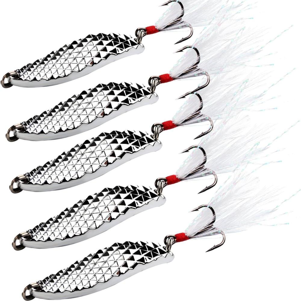 image:imageSougayilang Fishing Spoons Hard Fishing Lures Treble Hooks Salmon Bass Metal Fishing Lure Baits 12 OZSILVER 5pcs