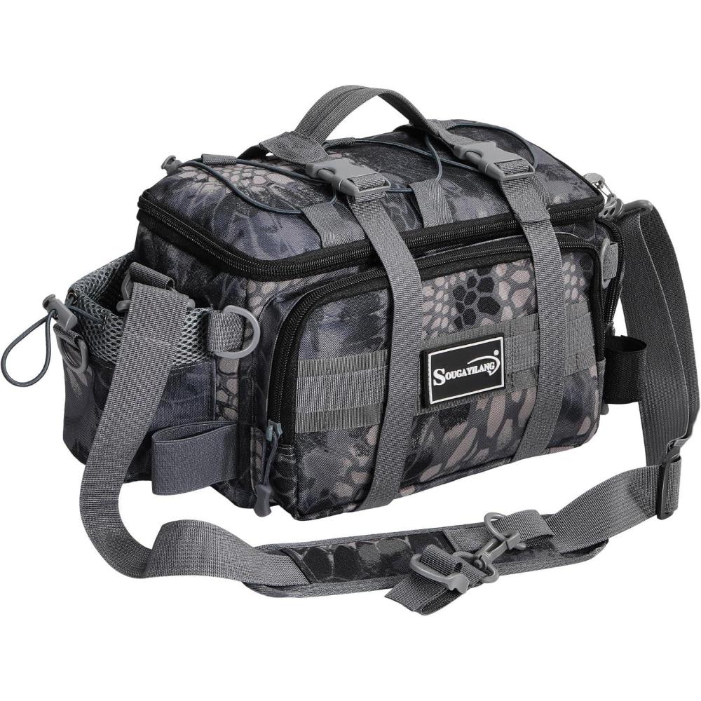 image:imageSougayilang Fishing Tackle Bags with 3600 Tackle Tray Fishing Tackle Storage Bags for Saltwater or Freshwater Fishing Gear Padded Shoulder Strap Tackle Box Bag Fishing BagGreyGrey without a 3600 Tackle Tray