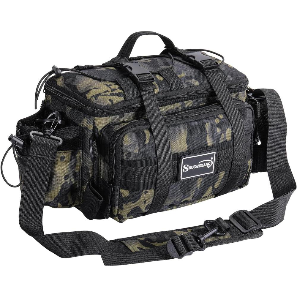 image:imageSougayilang Fishing Tackle Bags with 3600 Tackle Tray Fishing Tackle Storage Bags for Saltwater or Freshwater Fishing Gear Padded Shoulder Strap Tackle Box Bag Fishing BagGreyGreen without a 3600 Tackle Tray
