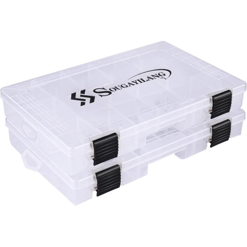 image:imageSougayilang Fishing Tackle Boxes 3600 3700 Plastic Storage Organizer Box with Removable Dividers Fishing Tackle Storage 4 Packs Transparent Tackle TraysTwo 3600 Tray Size 108x71x16