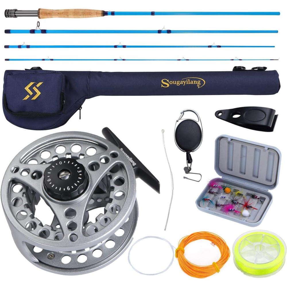 image:imageSougayilang Fly Fishing Combo 4 Piece Fly Rod and CNC Machined Aluminum Alloy Reel Complete Starter Package with Rod BagFly Fishing Combo 5Silver