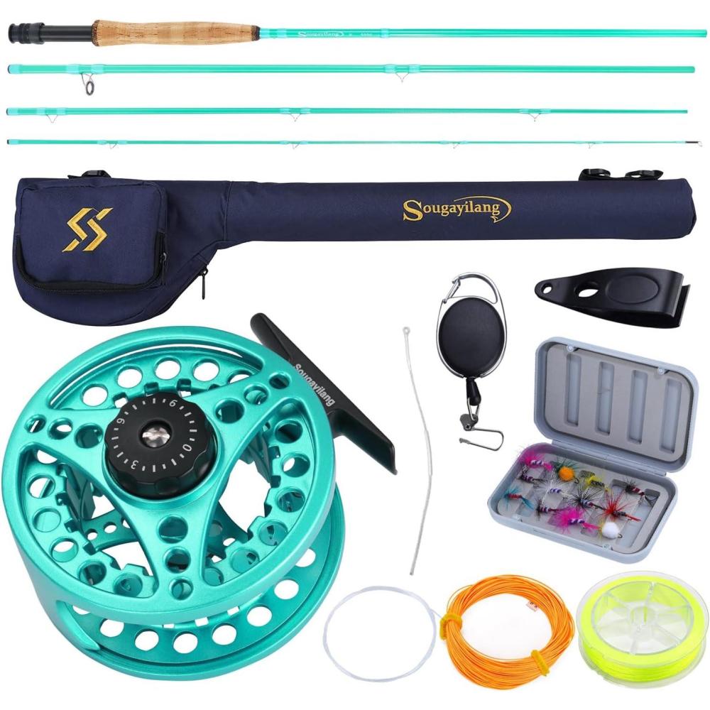 image:imageSougayilang Fly Fishing Combo 4 Piece Fly Rod and CNC Machined Aluminum Alloy Reel Complete Starter Package with Rod BagFly Fishing Combo 5Turquoisee