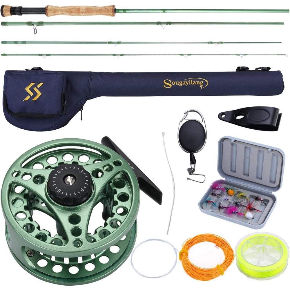 image:imageSougayilang Fly Fishing Combo 4 Piece Fly Rod and CNC Machined Aluminum Alloy Reel Complete Starter Package with Rod BagFly Fishing Combo 8Green