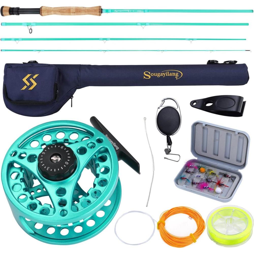 image:imageSougayilang Fly Fishing Combo 4 Piece Fly Rod and CNC Machined Aluminum Alloy Reel Complete Starter Package with Rod BagFly Fishing Combo 8Turquoisee