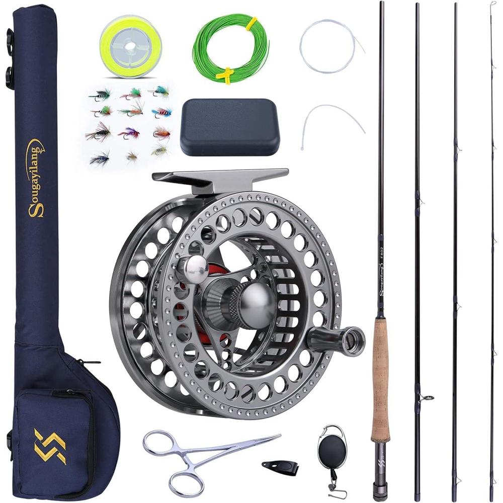 image:imageSougayilang Fly Fishing Rod and Reel Combo 4 Pieces Ultra Lightweight Portable Fly Rod and CNC Machined Aluminum Alloy Reel Complete Starter Package with Rod BagFly Fishing Combo 5