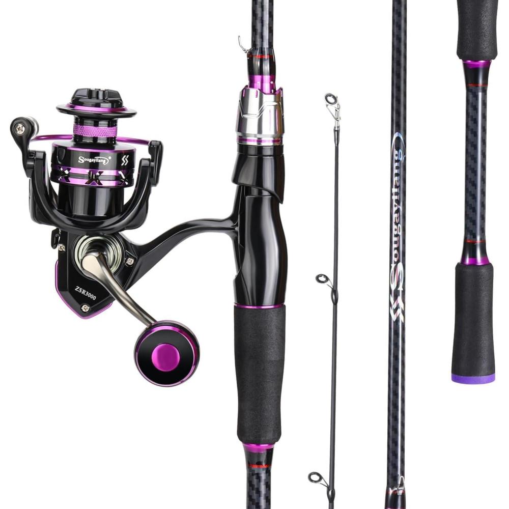 image:imageSougayilang Spinning Fishing Combos CarbonampGlass Fiber Composite 2 Piece Fishing Rods with 2000 Size Spinning Reel 60Purple with 2000 Reel 60