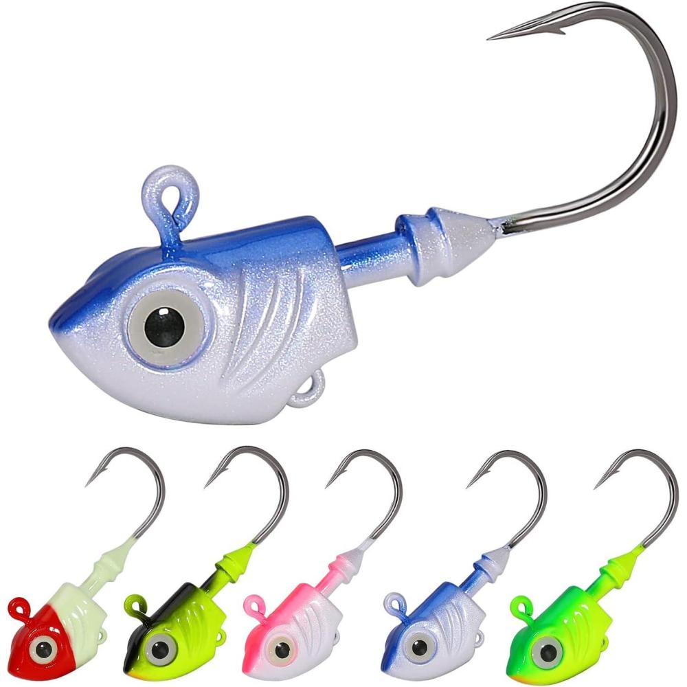 image:imageSougayilang Swimbait Jig Head Lead Flats Jig Head Bait Lead Weighted Hooks Spin Fish Jig Heads Fishing AccessoriesB 5PCS with a tackle box