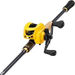 Sougayilang Baitcasting Fishing Combos, Carbon&Glass Fiber Composite 2 Piece Fishing Rods with Casting Reel- 6’0″(Golden- Left Handed- 6’0″)