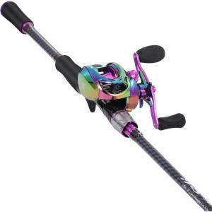 Sougayilang Baitcasting Fishing Combos, Carbon&Glass Fiber Composite 2 Piece Fishing Rods with Casting Reel- 6’0″(Purple- Left Handed- 6’0″)
