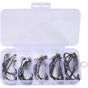 Sougayilang Fishing Hooks High Carbon Steel Worm Soft Bait Jig Fish Hooks with Plastic Box(25pcs weighted)