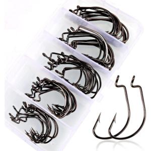 Sougayilang Fishing Hooks High Carbon Steel Worm Soft Bait Jig Fish Hooks with Plastic Box(silver)