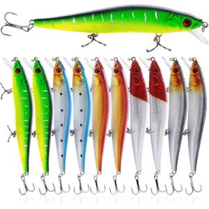Sougayilang Fishing Lures Large Hard Bait Minnow VIB Lure with Treble Hook Life-Like Swimbait Fishing Bait Popper Crankbait Vibe Sinking Lure for Bass Trout Walleye Redfish(Type 3-10PCS)