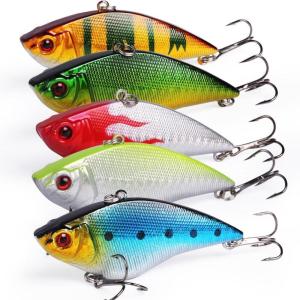 Sougayilang Fishing Lures Large Hard Bait Minnow VIB Lure with Treble Hook Life-Like Swimbait Fishing Bait Popper Crankbait Vibe Sinking Lure for Bass Trout Walleye Redfish(Type 1-5PCS with Box)