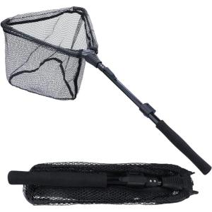 Sougayilang Fishing Net Fish Landing Net, Foldable Collapsible Telescopic Pole with EVA Handle, Durable Nylon Material Mesh, Safe Fish Catching or Releasing(Black-telescopic Handle-37.4”)