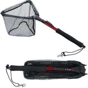 Sougayilang Fishing Net Fish Landing Net, Foldable Collapsible Telescopic Pole with EVA Handle, Durable Nylon Material Mesh, Safe Fish Catching or Releasing(Red-fixed Handle-29.5”)
