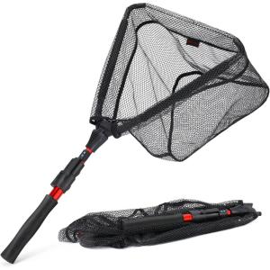 Sougayilang Fishing Net Fish Landing Net, Foldable Collapsible Telescopic Pole with EVA Handle, Durable Nylon Material Mesh, Safe Fish Catching or Releasing(Floating Net-hoop Size: 14.5in(not Extendable) Length: 28in)