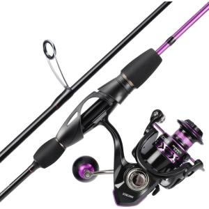 Sougayilang Fishing Rod, Ultralight Sensitive 2 Pieces Trout Spinning Rod, Stainless Steel Line Guides Fishing Pole with Comfortable EVA Grip Rod Handle(Rod and Reel-Purple)
