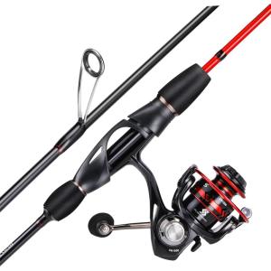 Sougayilang Fishing Rod, Ultralight Sensitive 2 Pieces Trout Spinning Rod, Stainless Steel Line Guides Fishing Pole with Comfortable EVA Grip Rod Handle(Rod and Reel-Red)