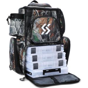Sougayilang Fishing Tackle Backpack Waterproof Tackle Bag Storage with 4 Trays Tackle Box(Camouflage Backpack With 4 Trays)