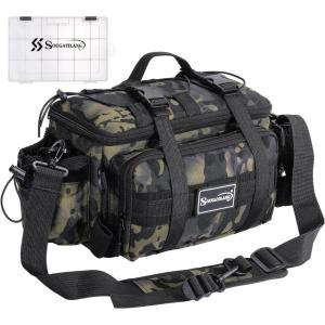 Sougayilang Fishing Tackle Bags with 3600 Tackle Tray – Fishing Tackle Storage Bags for Saltwater or Freshwater Fishing Gear – Padded Shoulder Strap – Tackle Box Bag Fishing Bag(Grey)(Green with a 3600 Tackle Tray)