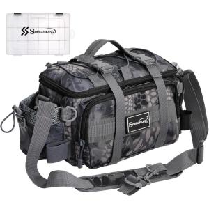 Sougayilang Fishing Tackle Bags with 3600 Tackle Tray – Fishing Tackle Storage Bags for Saltwater or Freshwater Fishing Gear – Padded Shoulder Strap – Tackle Box Bag Fishing Bag(Grey)(Grey with a 3600 Tackle Tray)