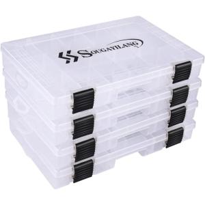 Sougayilang Fishing Tackle Boxes – 3600 3700 Plastic Storage Organizer Box with Removable Dividers – Fishing Tackle Storage – 4 Packs Transparent Tackle Trays(Four 3600 (Tray Size: 10.8″x7.1″x1.6″))