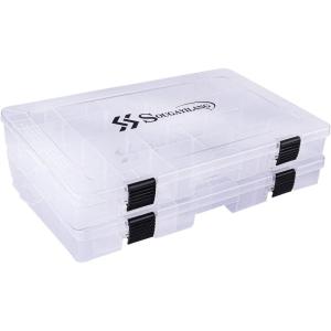 Sougayilang Fishing Tackle Boxes – 3600 3700 Plastic Storage Organizer Box with Removable Dividers – Fishing Tackle Storage – 4 Packs Transparent Tackle Trays(Two 3700 (Tray Size: 14″x8.7″x1.8″))