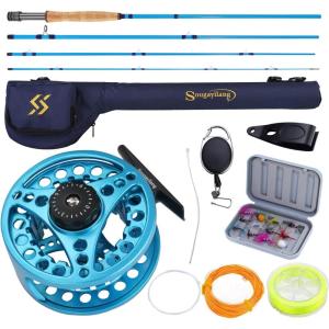 Sougayilang Fly Fishing Combo, 4 Piece Fly Rod and CNC Machined Aluminum Alloy Reel Complete Starter Package with Rod Bag(Fly Fishing Combo #5-Blue)