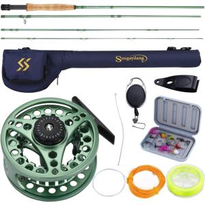 Sougayilang Fly Fishing Combo, 4 Piece Fly Rod and CNC Machined Aluminum Alloy Reel Complete Starter Package with Rod Bag(Fly Fishing Combo #5-Green)