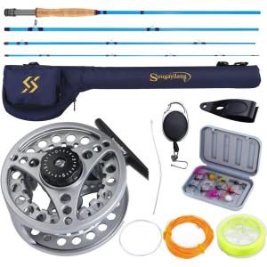 Sougayilang Fly Fishing Combo, 4 Piece Fly Rod and CNC Machined Aluminum Alloy Reel Complete Starter Package with Rod Bag(Fly Fishing Combo #5-Silver)