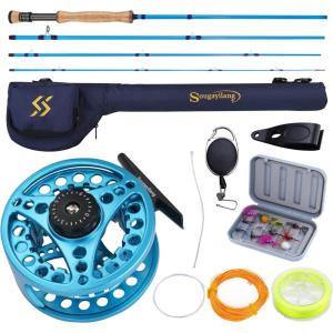 Sougayilang Fly Fishing Combo, 4 Piece Fly Rod and CNC Machined Aluminum Alloy Reel Complete Starter Package with Rod Bag(Fly Fishing Combo #8-Blue)