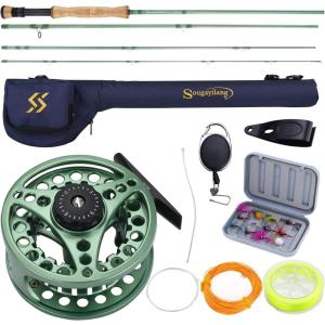 Sougayilang Fly Fishing Combo, 4 Piece Fly Rod and CNC Machined Aluminum Alloy Reel Complete Starter Package with Rod Bag(Fly Fishing Combo #8-Green)