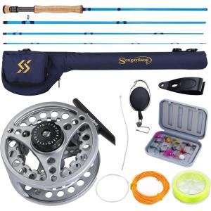 Sougayilang Fly Fishing Combo, 4 Piece Fly Rod and CNC Machined Aluminum Alloy Reel Complete Starter Package with Rod Bag(Fly Fishing Combo #8-Silver)