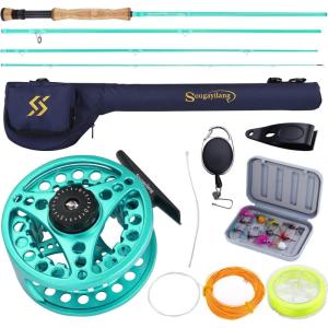 Sougayilang Fly Fishing Combo, 4 Piece Fly Rod and CNC Machined Aluminum Alloy Reel Complete Starter Package with Rod Bag(Fly Fishing Combo #8-Turquoisee)