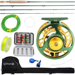 Sougayilang Fly Fishing Rod Reel Combos with Lightweight Portable Fly Rod and CNC-machined Aluminum Alloy Fly Reel,Fly Fishing Complete Starter Package(Fly Fishing Full Kit 5-6#-Green)