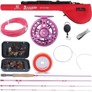 Sougayilang Fly Fishing Rod Reel Combos with Lightweight Portable Fly Rod and CNC-machined Aluminum Alloy Fly Reel,Fly Fishing Complete Starter Package(Fly Fishing Full Kit 5-6#-Pink)