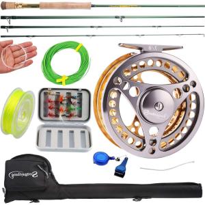 Sougayilang Fly Fishing Rod Reel Combos with Lightweight Portable Fly Rod and CNC-machined Aluminum Alloy Fly Reel,Fly Fishing Complete Starter Package(Fly Fishing Full Kit 7-8#)